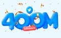400m followers thank you Twitter 3d blue balloons and colorful confetti. Royalty Free Stock Photo