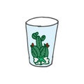 Cactus in the glass with blue water illustration on white background. decorative plant, houseplant. cactus icon. hand drawn vector Royalty Free Stock Photo