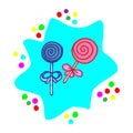 Two lollilops with ribbon illustration, colorful blot and blue color paint spattered. hand drawn vector. blue and pink lollipops.