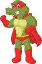 Cartoon crocodile wearing superhero costume