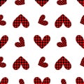 Seamless pattern of hearts made of black red check fabric