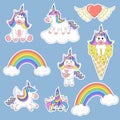 Set of Cute Cartoon Unicorns. Royalty Free Stock Photo