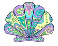 Scallop shell - vector linear full color zentangle illustration - with sea animal mollusk living in the ocean. Template for staine Royalty Free Stock Photo