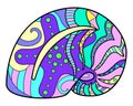 Snail shell - vector linear full color zentangle illustration - with sea animal living in the ocean. Template for stained glass, b