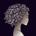 African woman profile portrait. Curly hair. Beauty salon illustration.