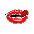 Lips with strawberry tongue, lips, strawberry tongue, lips with scarlet lipstick, lip outlines