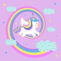 Cute little unicorn with wings is flying over the rainbow Royalty Free Stock Photo