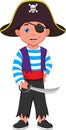 Cartoon boy wearing pirate costume and holding sword Royalty Free Stock Photo