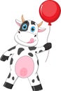 Webvector illustration of cartoon cute baby cow holding balloon