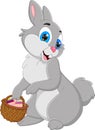 Cartoon cute rabbit holding basket filled with eggs