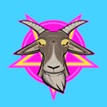 Cartoon illustration of a evil goat head with pentagram sign