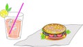 Burger and lemon tea ice in illustration Royalty Free Stock Photo