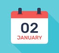 January 02 icon, day of the month on calendar.