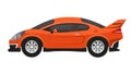 Stylish orange sports car vector icon. Clear glass that sees the interior equipment.