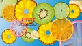 Summer background with exotic bright fruits Royalty Free Stock Photo