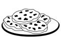 Cookies on a plate. Chocolate chip cookies on a plate - vector picture for a logo or pictogram. Chocolate chip cookies on a saucer