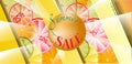 Summer sales bright poster. Lots of fruits and sun.