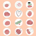 Instagram highlight icons in pink, boho style, pattern. Heart, sun, flower, planet. Highlights. Story Highlight Covers Royalty Free Stock Photo