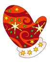 Santa Claus mitt - vector Christmas full color zentangle illustration - with snowflakes and stars. Template for stained glass, bat Royalty Free Stock Photo