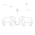 Elephants drawing on white background, vector illustration Royalty Free Stock Photo