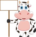 Cartoon cute cow and blank sign Royalty Free Stock Photo