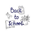 Doodle Art of School Supplies with Hand Drawn Lettering - Back to School Illustration for Logo and Sticker Royalty Free Stock Photo