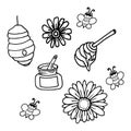 Beehive Sketch: Honey Bee, Flowers, and Beehive Illustration - Perfect for Logo Design