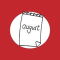 Hand-Drawn Vector: August Calendar with White Circle on Red Background for Diverse Applications