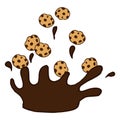 Indulge in Sweetness: Splashing Chocolate Illustration with Cookies and Choco Chips