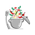 Cooking Vegetables: Pot, Spatula, Chilli, Tomato, Pepper, Celery Icons - Hand Drawn Vector Illustration for Recipe Books Royalty Free Stock Photo