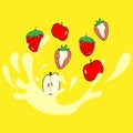 Whimsical Doodle Art: Fresh Fruit with Water Flowing Illustration for Vibrant Advertising and Branding