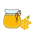 Honey Harvest: Hand-Drawn Illustration of Honeypot and Bee, Perfect for Various Designs