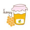 Sweet and Organic: Hand-Drawn Honey Lettering with Jar Illustration for Banner and Poster Design Royalty Free Stock Photo