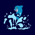 Playful Aquatic Charm: Hand-Drawn Vector of Cute and Funny Dolphin in Blue Sea Waves Royalty Free Stock Photo