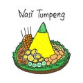 Nasi tumpeng Traditional Flavor Fest: Hand-Drawn Vector of Yellow Rice Dish, Ideal for Labels and Banners