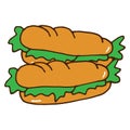 Delectable Delight: Hand-Drawn Sandwich Illustration, the Icon of Fresh and Delicious American Fast Food Royalty Free Stock Photo