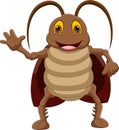 Cartoon cute cockroach waving on white background