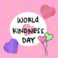 Spread Love and Kindness: World Kindness Day Hand-Drawn Lettering with Heart Illustration on Pink Background.