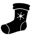 Snowflake Sock - Black Silhouette for identity sign or icon - vector silhouette Christmas sock for logo or pictogram. Royalty Free Stock Photo