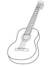 Guitar Musical Instrument - vector linear, picture for coloring or logo. Outline. Acoustic Guitar - stringed instrument - for colo