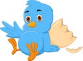 Cartoon newborn blue bird waving