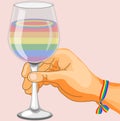 LGBT symbols glass in hand on a light background