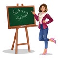 Woman teacher pointing to blackboard. Back to School Vector Illustration Royalty Free Stock Photo