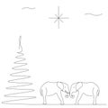 Christmas background with tree and elephants, vector illustration