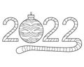 2022 with striped tail and christmas tree ball, year of the tiger - vector linear lettering. Year of the Tiger and a Christmas tre