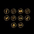Golden colour rounded social media icons