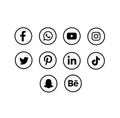 Dark bordered social media logo vector icons, facebook, whatsapp, youtube, instrgram, twitter, pinterest, linkedin, tiktok, behan