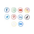Modern colored borderd social media logo facebook, whatsapp, youtube, instargram, twitter, linkedit vector logo icons for designs
