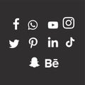 Modern white transparent Social media icons, Facebook, WhatsApp, Twitter, Instagram, YouTube, Pinterest, tiktok, icons