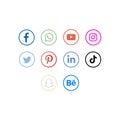 Coloured rounded social media icons, Facebook, WhatsApp, Twitter, Instagram, YouTube, Pinterest, tiktok icons